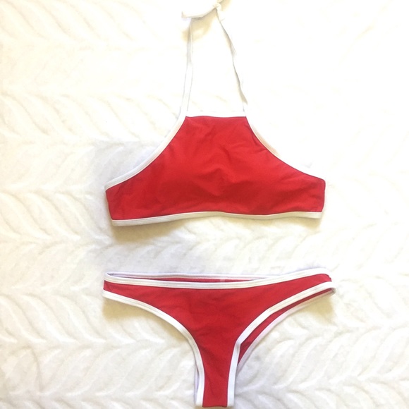Red Bikini Halter Top Two-Piece Swimsuit - Picture 1 of 7